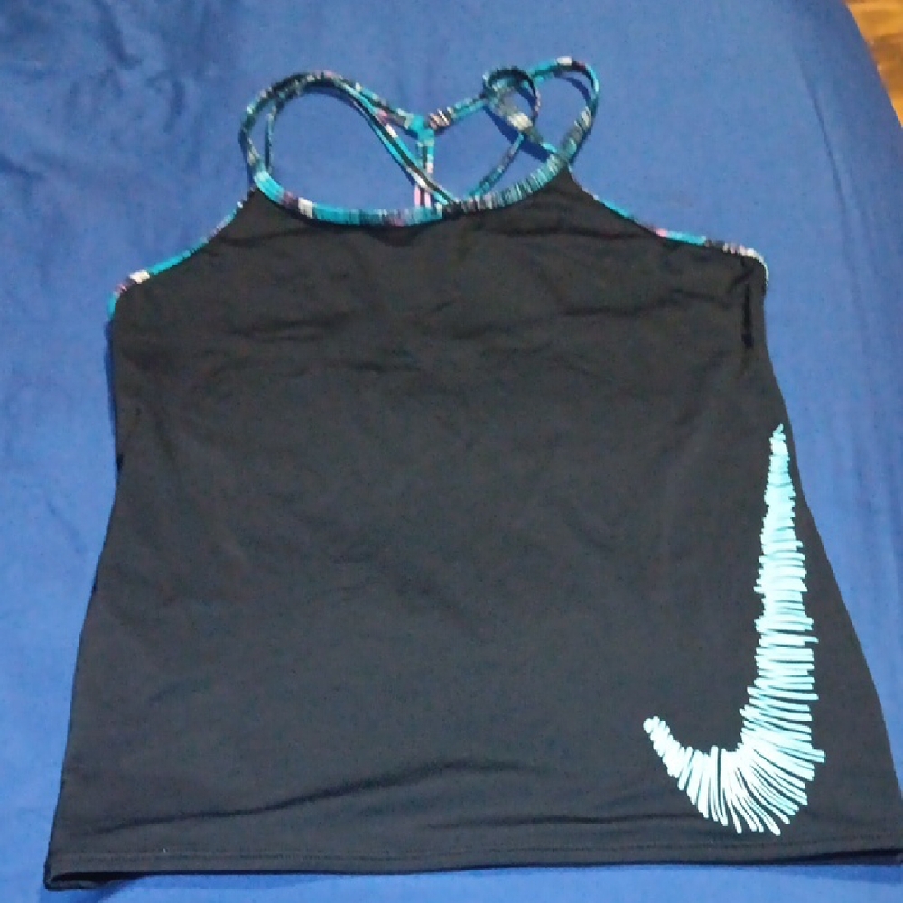 Nike Black and Pink Tank Top with Blue Accents